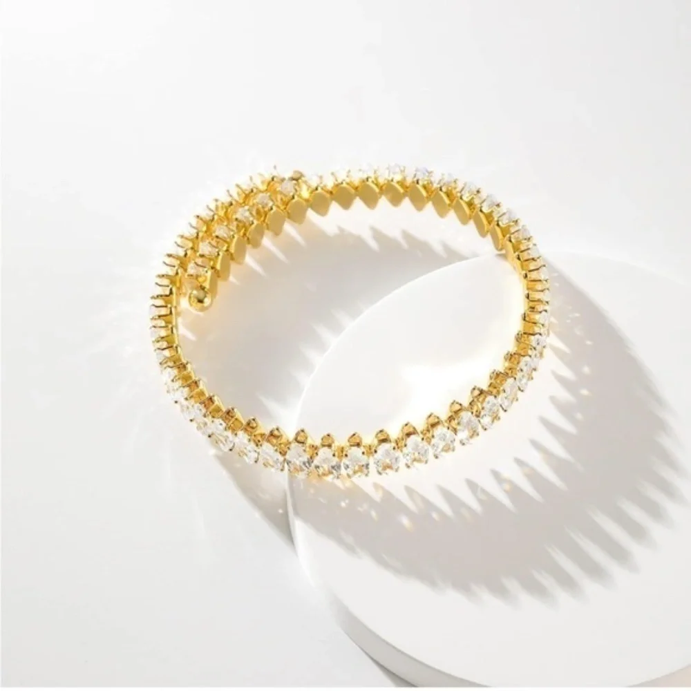 Gold 14k Gold Plated Cubic Zirconia Cuff Bracelet